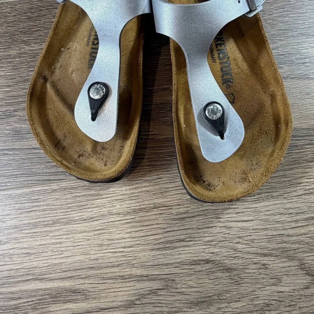 Birkenstock Gizeh Silver Metallic Birko-Flor Thong Sandals Womens 37 L6 M4